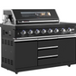 Kingsley 6-Burner Outdoor BBQ Kitchen + 188L Kegerator : Black Stainless Steel, Stone Bench, Fridge, Sink, Height Adjustable