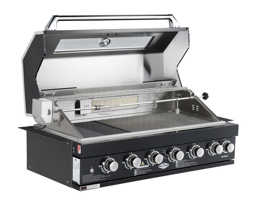 Black Stainless Steel 6 Burner Built-In BBQ With Rear Infrared Bruner | Black 304 High Grade SS, Blue LED Knobs