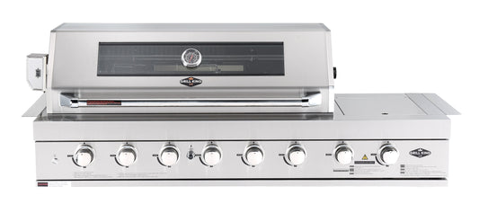 6 Burner Built In BBQ With Side Wok & Rear Infrared Burner | 304 Stainless Steel, Blue LED Knobs