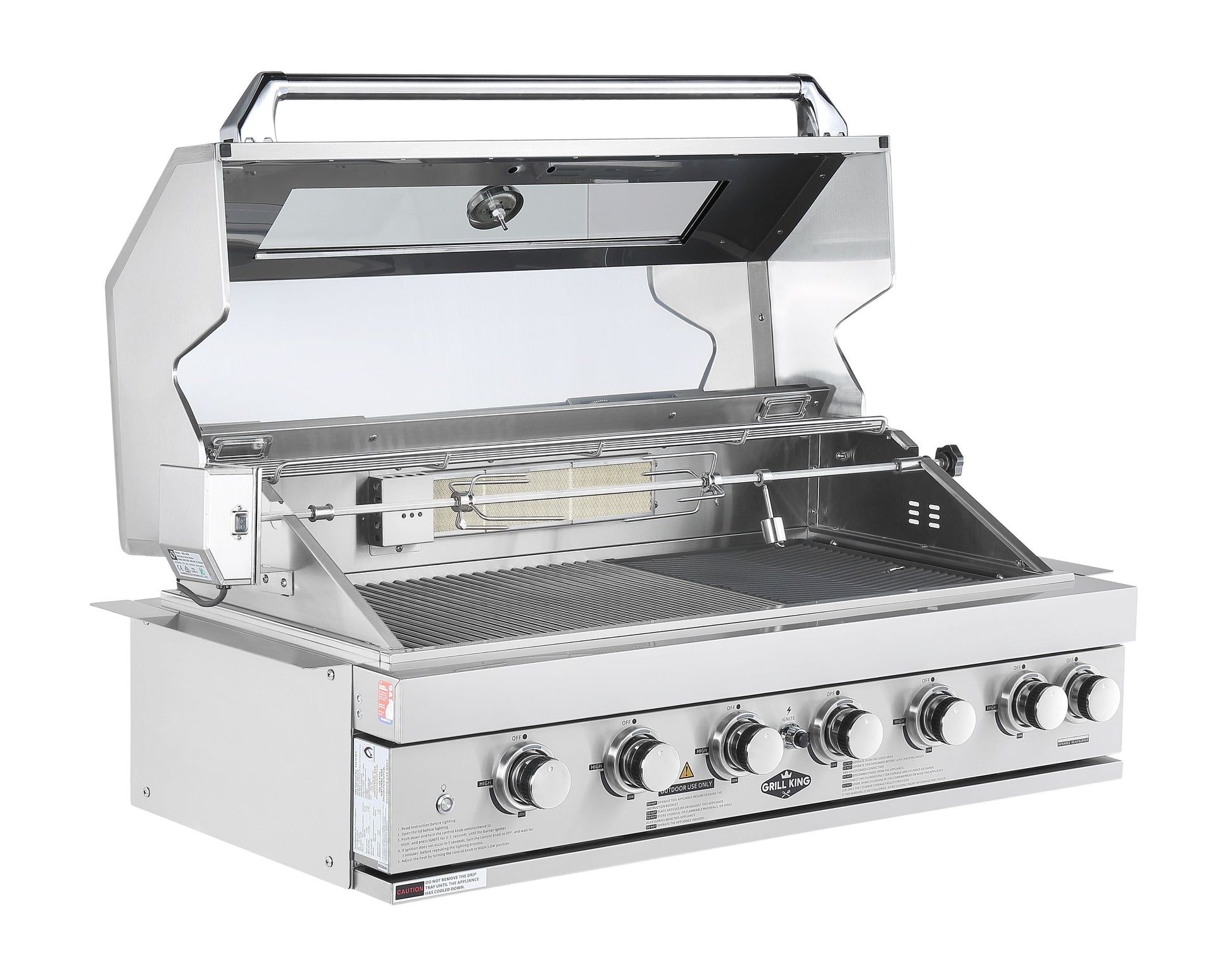 6 Burner Built-In BBQ With Rear Infrared Burner | 304 High Grade Stainless Steel, Blue LED Knobs