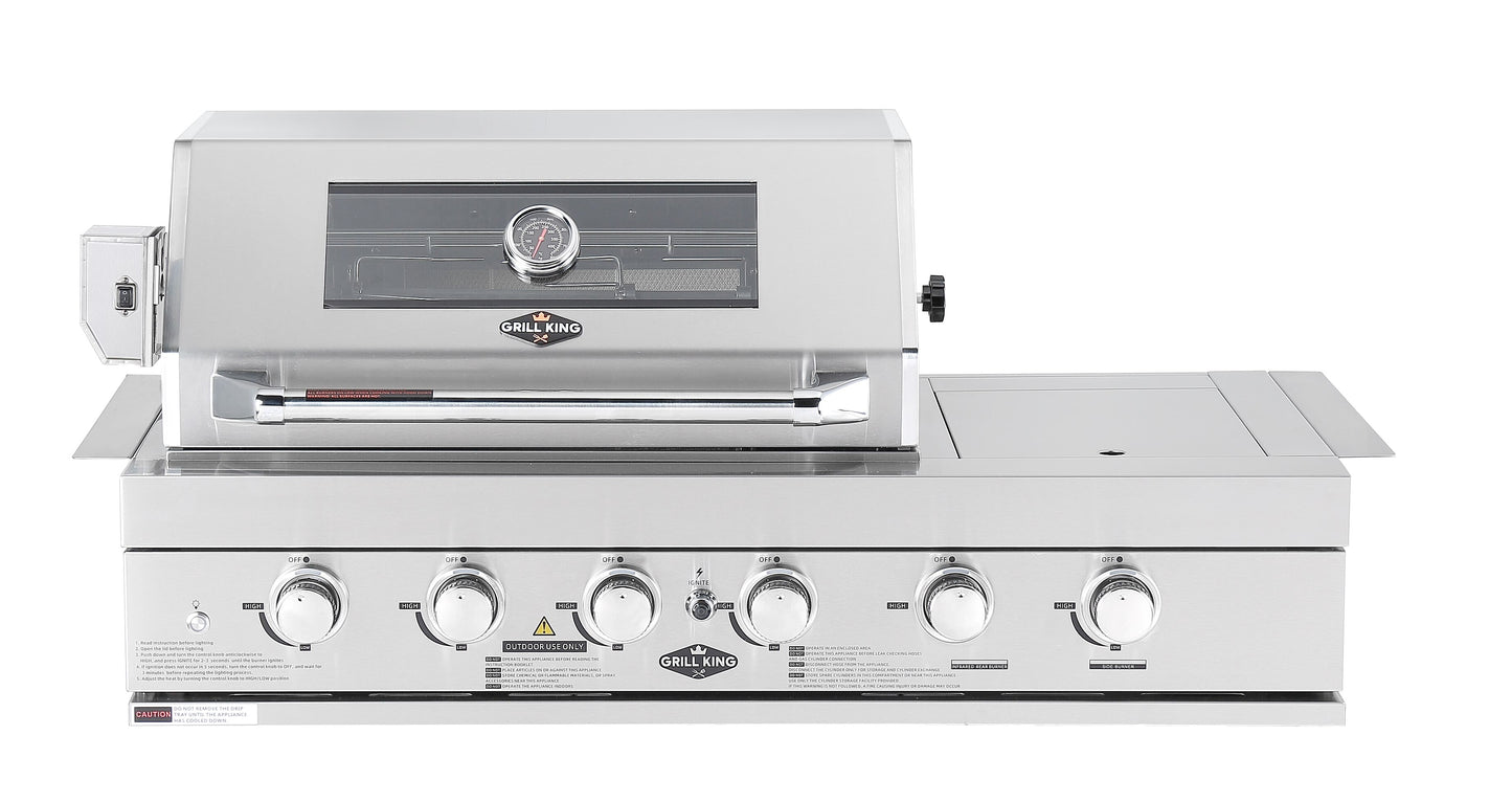 4-Burner + Wok SS Built-In BBQ Outdoor Kitchen with 208L Bar Fridge - Rockpool White
