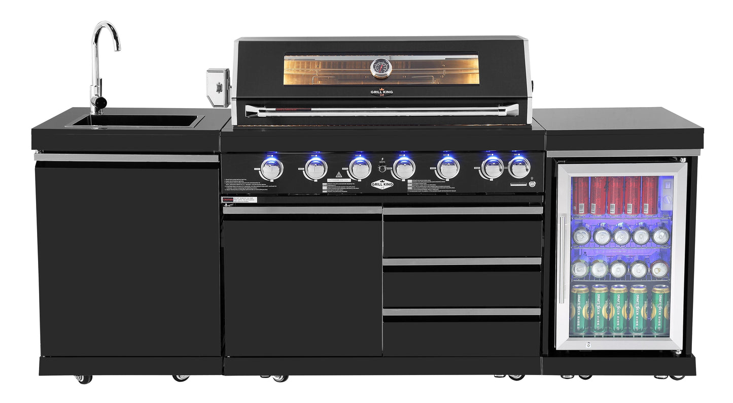 Kingsley 6 Burner Non Wok Black Stainless Steel BBQ Module (BBQ Only Fridge Sink Sold Seperate)