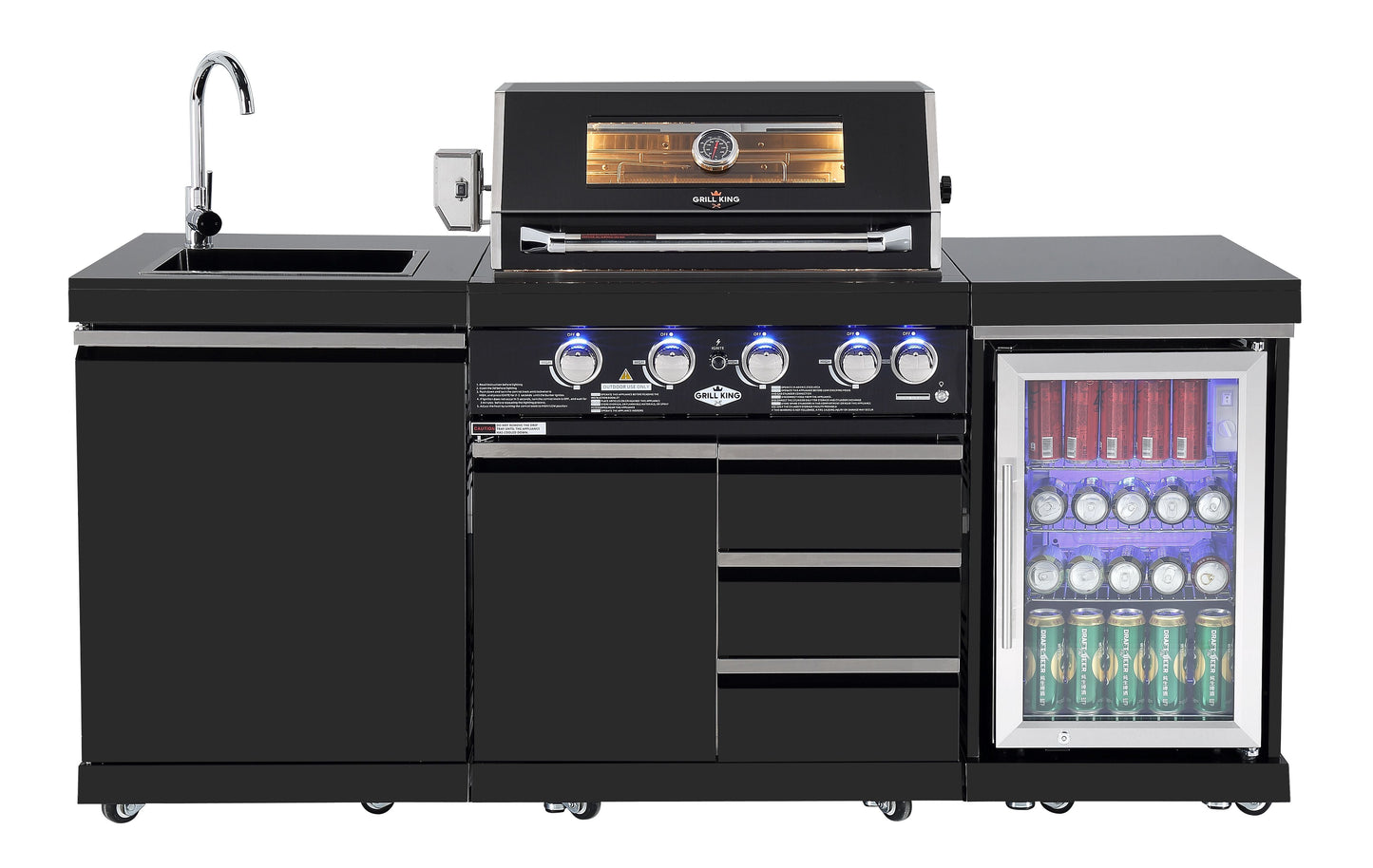 Kingsley 4 Burner Non Wok Black Stainless Steel BBQ Kitchen Package Inc 2x Storage Cupboards