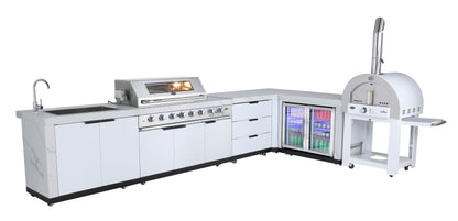 test rey 1 Rockpool White XL 6B + Wok L Shape Corner Complete Designer Outdoor Kitchen BBQ Package With Fridge, Sink