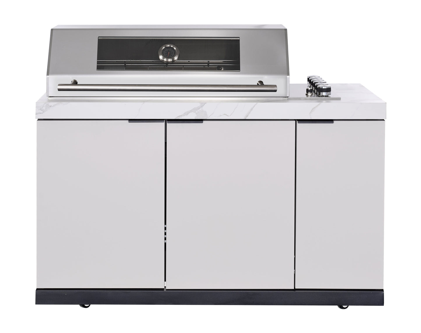Rockpool White 6B Drop In Raised Hood BBQ Kitchen Inc 3 Draws, Castors, Weather Resistant & Stone Benchtops