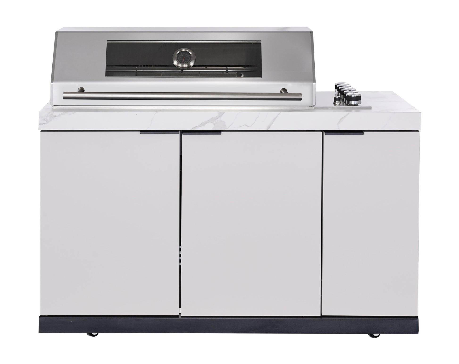 Rockpool White 6B Drop In Raised Hood BBQ Kitchen Inc 3 Draws, Castors, Weather Resistant & Stone Benchtops