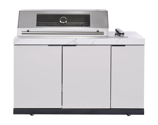 Rockpool White 6B Drop In Raised Hood BBQ Kitchen Inc 3 Draws, Castors, Weather Resistant & Stone Benchtops