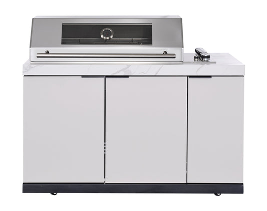 Rockpool White 6B Drop In Raised Hood BBQ Kitchen Inc 3 Draws, Castors, Weather Resistant & Stone Benchtops