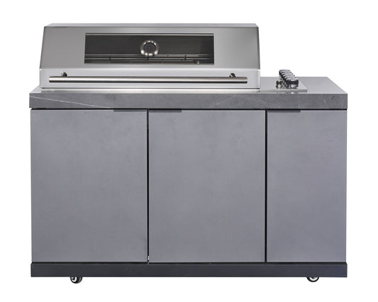 Rockpool Deep Charcoal 6B Drop-In Raised Hood BBQ Kitchen | 3 Drawers, Castors, Weather-Resistant, Stone Benchtops