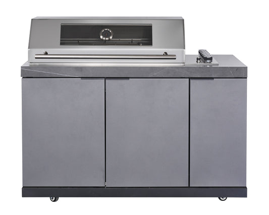 Rockpool Deep Charcoal 6B Drop-In Raised Hood BBQ Kitchen | 3 Drawers, Castors, Weather-Resistant, Stone Benchtops