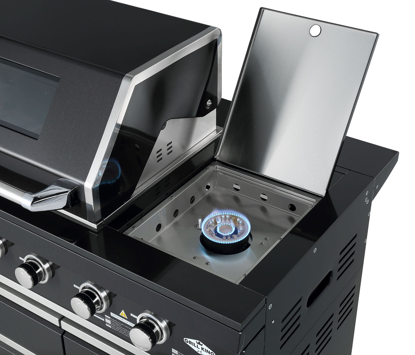 Kingsley 6-Burner Outdoor BBQ Kitchen + 188L Kegerator : Black Stainless Steel, Stone Bench, Fridge, Sink, Height Adjustable