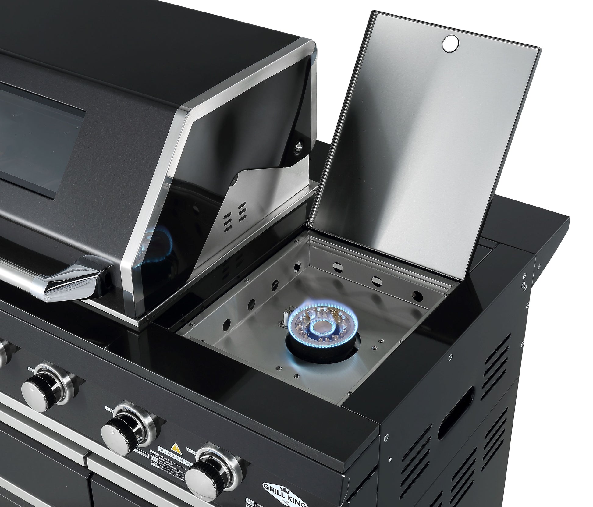 Kingsley 6-Burner Outdoor BBQ Kitchen + 188L Kegerator : Black Stainless Steel, Stone Bench, Fridge, Sink, Height Adjustable