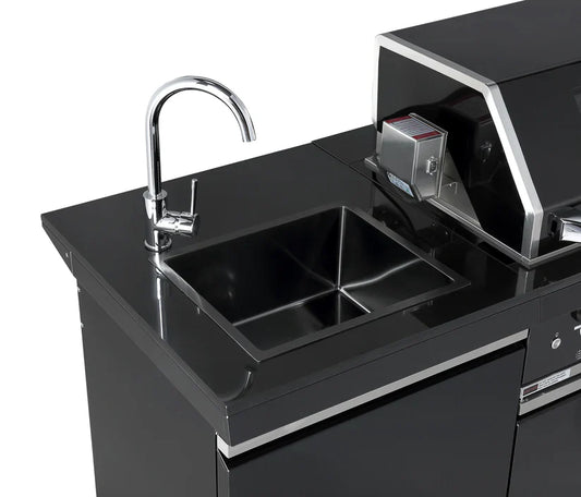 Kingsley 4 Burner Non Wok Black Stainless Steel BBQ Module + Fridge + Sink