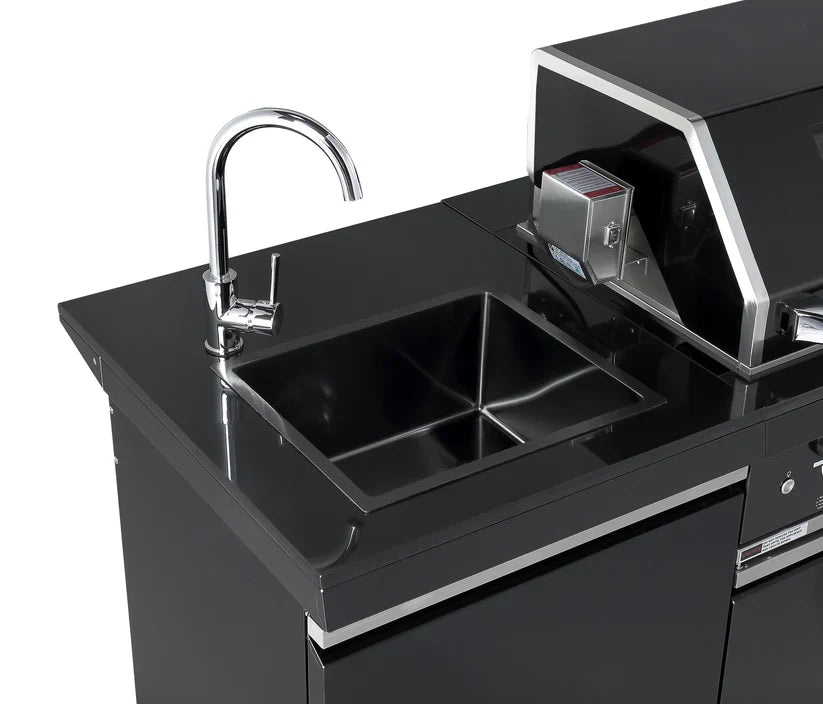 Kingsley 4 Burner Non Wok Black Stainless Steel BBQ Module + Fridge + Sink