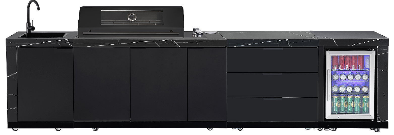 3DRAWSTORAGE - 830MM W | Suits Rockpool Black Raised Hood BBQ Kitchen + 3 CUPBOARD DOORS