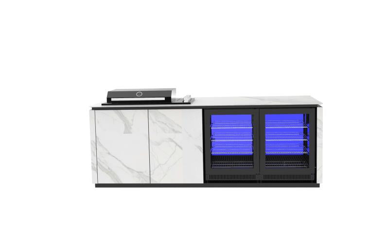 Grill King Bella 4B Drop In | Twin Fridge Alfresco Outdoor BBQ Kitchens Island High Grade White Stone Designer BBQ Inc 2 DR Fridge & BBQ Cover