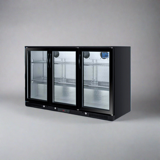 Tropical Rated Triple Glazed 318L 3-Door Commercial Wine Bar Fridge Chiller Can Cooler Mini Freezer in Black