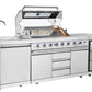 Hurricane 6-Burner Outdoor Kitchen 304 Stainless Steel BBQ Package Inc Triple Fridge, Sink, 3 Drawer Storage, Side Wok & Rear Infrared Burner