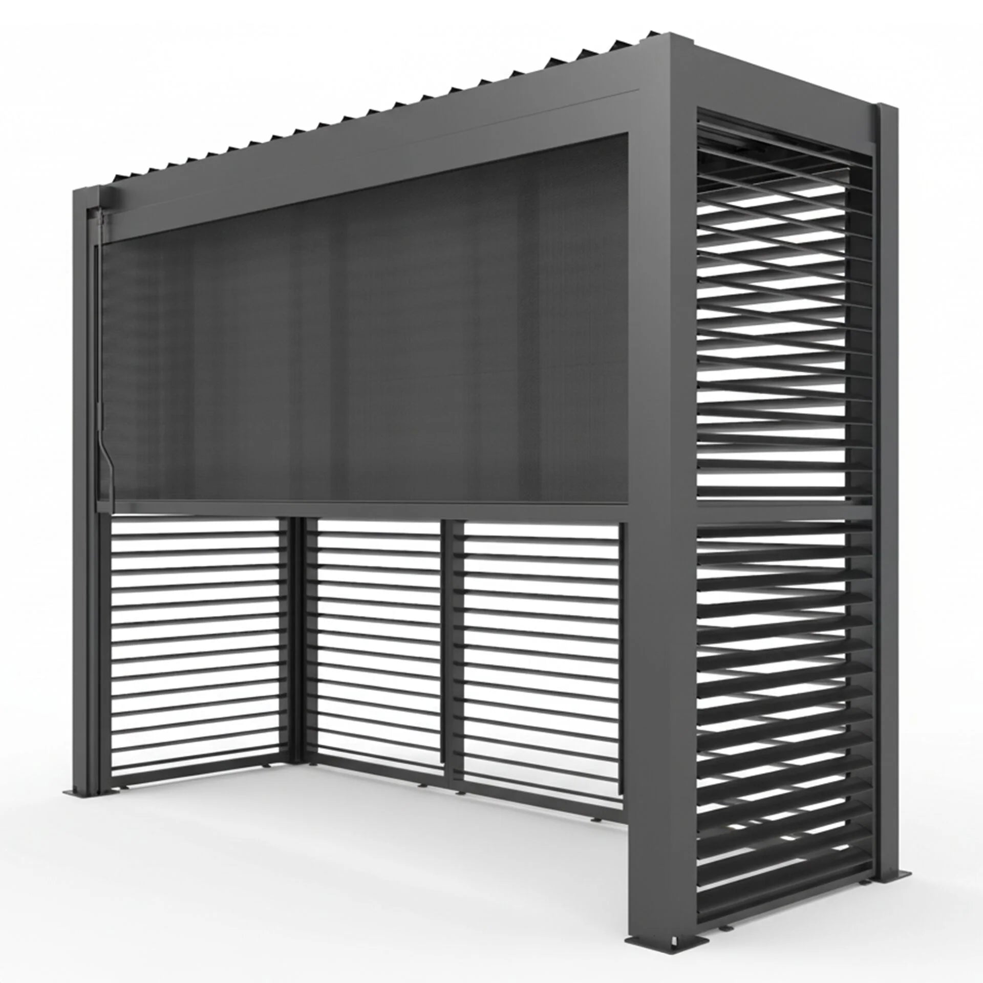 GazeboMate BBQ Shelter – Freestanding Aluminium Louver Roof with LED Lighting & Privacy Blind