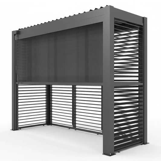GazeboMate BBQ Shelter – Freestanding Aluminium Louver Roof with LED Lighting & Privacy Blind
