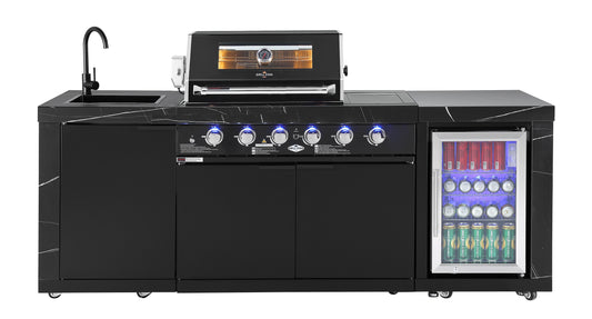 Rockpool Black 4B + Wok: Designer Outdoor BBQ Kitchen Package Inc Fridge, Sink, Rear Infrared