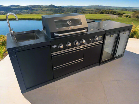 Floor Stock Rockpool 4 Burner + Wok BBQ Kitchen Package | Inc Sink + 208L Bar Fridge