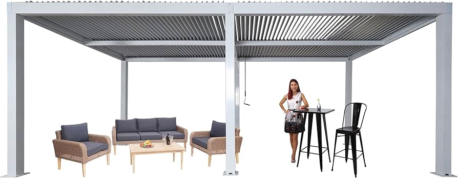 Wall Mounted 4M x 6M Semi Permanent Louvered Gazebo Monument Aluminium Heavy Duty Wind Resistant