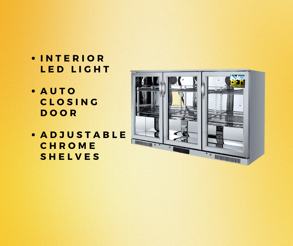 Free Metro Shipping Tropical Rated Triple Glazed 3-Door Commercial Glass Bar Fridge Beer Cooler Under Counter Wine Fridge 318L