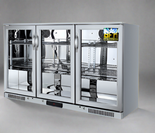 Tropical Rated Triple Glazed 3-Door Commercial Glass Bar Fridge Beer Cooler Under Counter Wine Fridge 318L