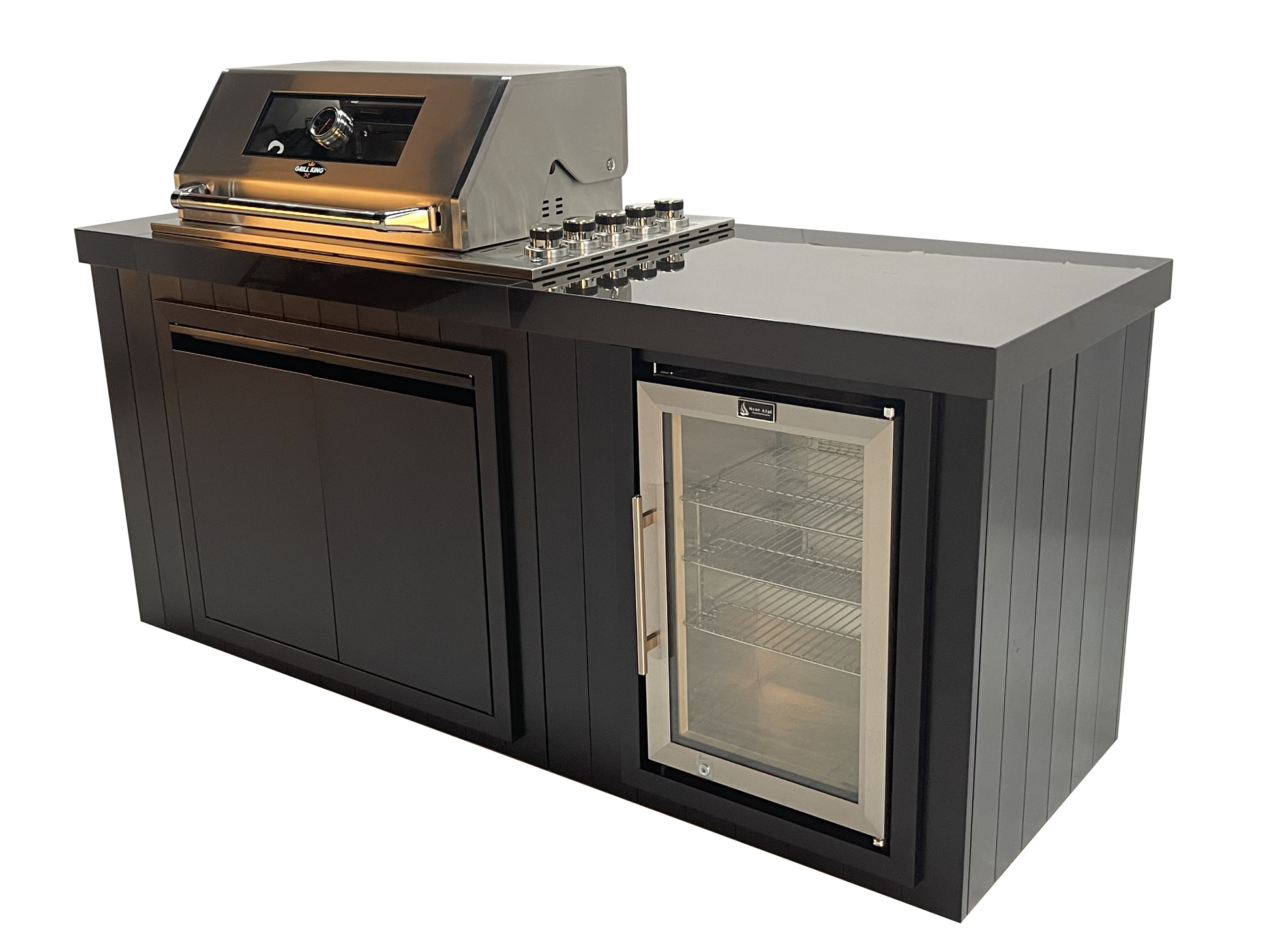 Grill King Signature Series | 4B Drop In BBQ Kitchen Weather Resistant Cabinetry & Stone Tops Inc 1DR Fridge
