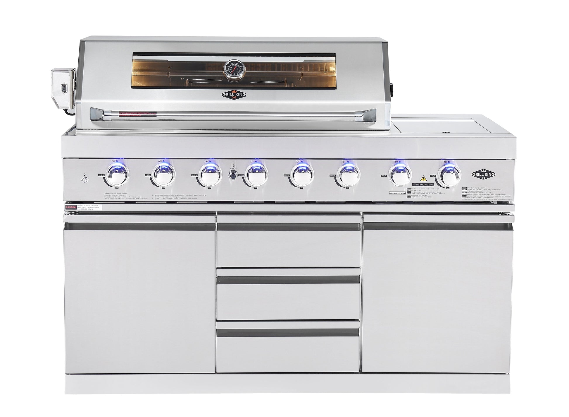 Hurricane 6-Burner Outdoor Kitchen 304 Stainless Steel BBQ Package Inc Triple Fridge, Sink, 3 Drawer Storage, Side Wok & Rear Infrared Burner