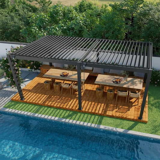 GazeboMate 4M x 6M Semi Permanent Louvered Gazebo Monument Aluminium Heavy Duty Wind Resistant