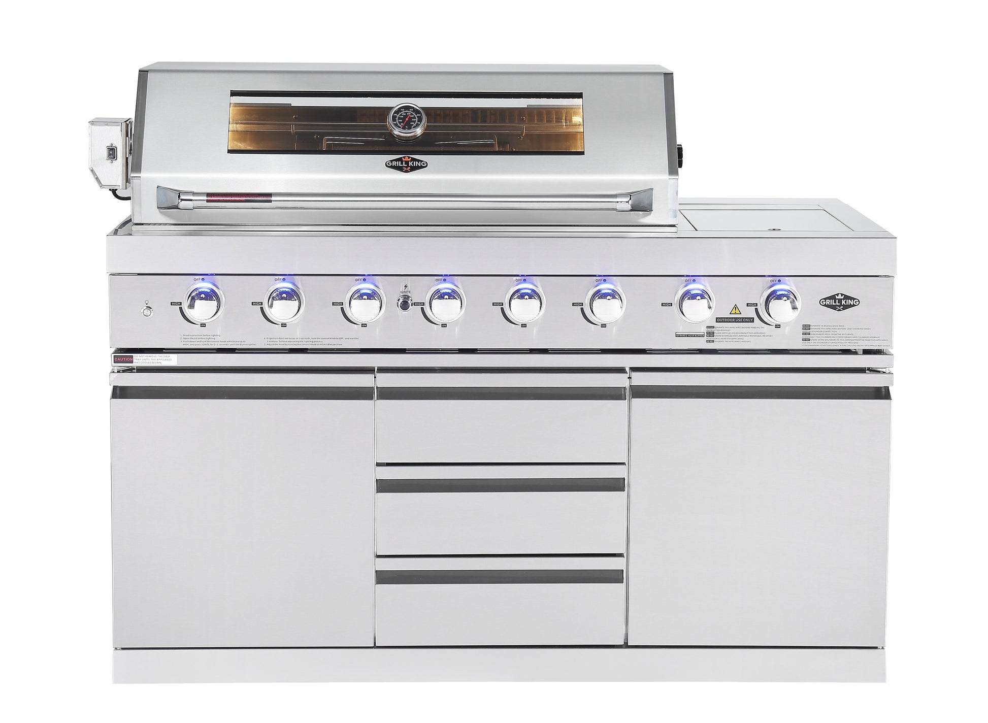 Hurricane 6-Burner Outdoor BBQ Kitchen + 188L Kegerator : Stainless Steel, Fridge, Sink, Height Adjustable