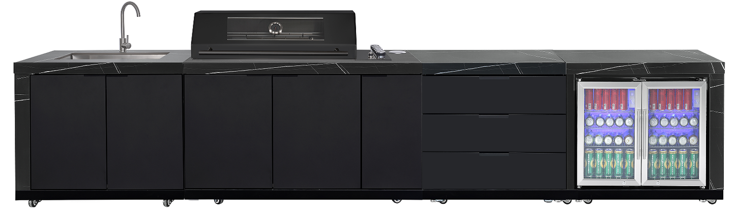 3DRAWSTORAGE - 830MM W | Suits Rockpool Black Raised Hood BBQ Kitchen + 3 CUPBOARD DOORS