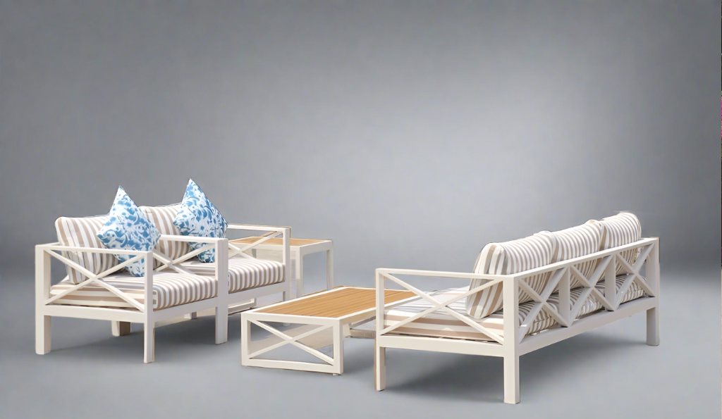 5-Piece Modern Outdoor Lounge Furniture Set Inc 3-Seater Day Bed, Coffee Table, Side Table & 3+1+1