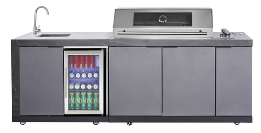 Rockpool Deep Charcoal 6B Drop-In Raised Hood BBQ Kitchen | 3 Drawers, Castors, Weather-Resistant, Stone Benchtops