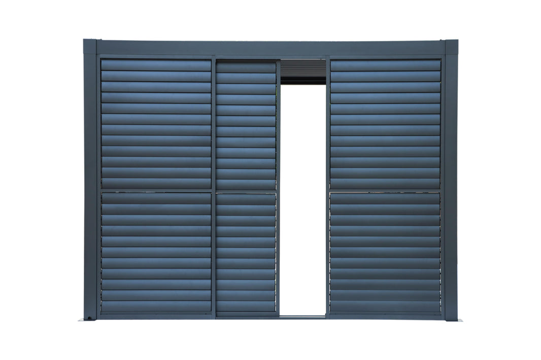 GazeboMate 2.4m Louvered Gazebo Combo – Monument Powder Coat | Louvered Roof + Sliding Shutter Wall