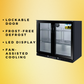 Tropical Rated Triple Glazed 208L Double Door Under-bench Commercial Bar Wine Fridge Drinks Chiller in Black