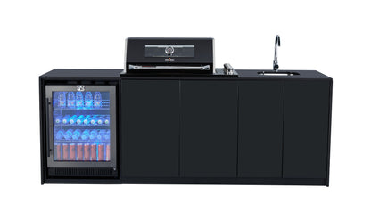 test rey 1 Grill King Signature Series Outdoor BBQ Kitchen Package | Black Stone Benchtop, Black Alloy Cabinets Inc 4 Burner Drop-In BBQ
