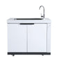 2DR RHS Waterfall Edge Sink Module Suits Rockpool White BBQ Kitchen Package Inc Stone Finishes, Aluminum Powder coated Cabinets, Tap, Waste, Hose, Castor Wheels RHS Waterfall Edge