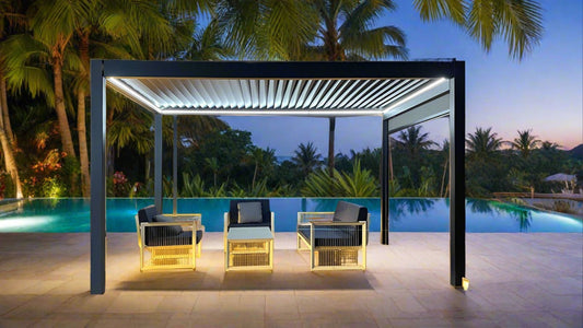 GazeboMate Charcoal 3M x 4M LED Aluminum Louvred Gazebo Charcoal