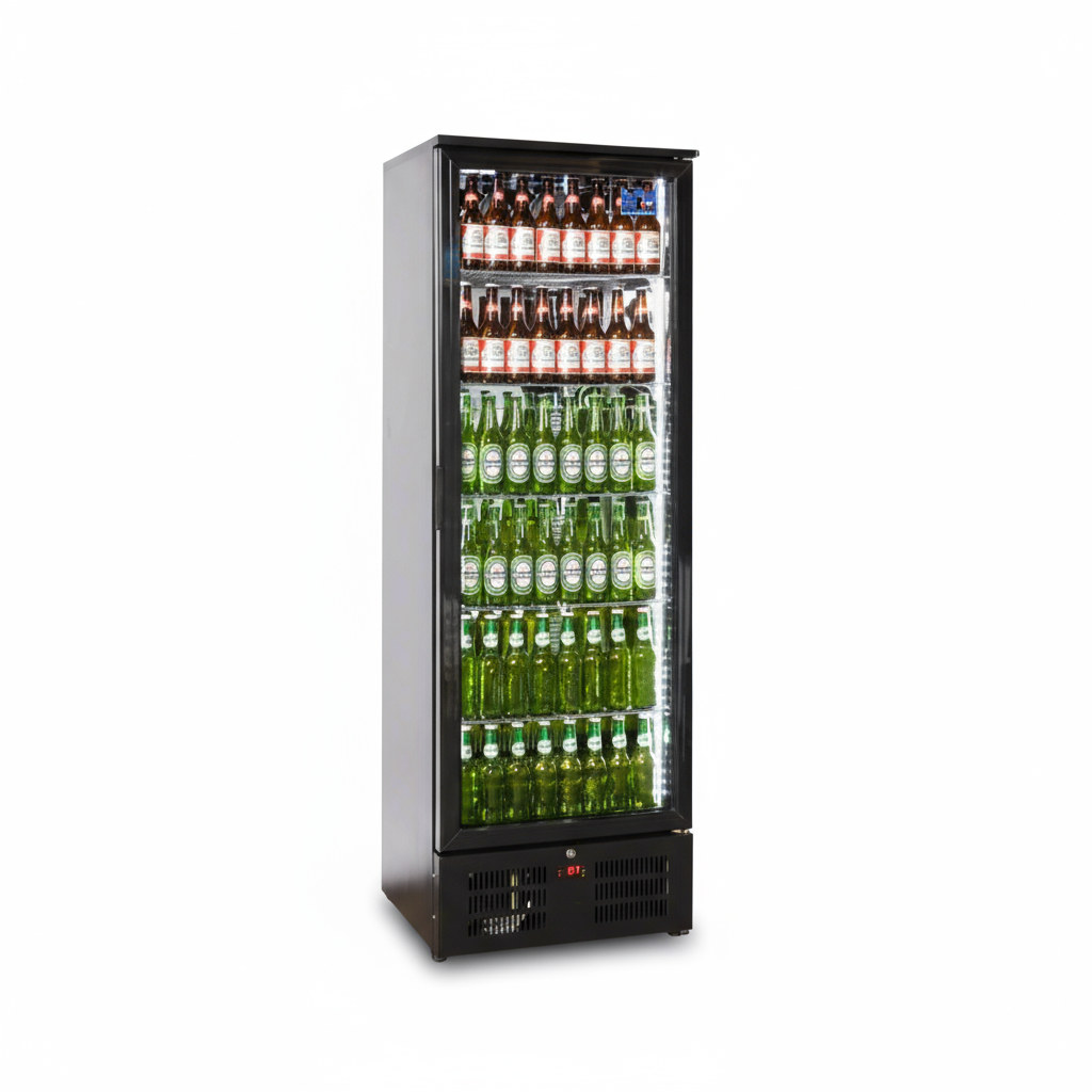 Tropical Rated Triple Glazed 293Ltr Single Door Upright Commercial Wine Bar Fridge Chiller Can Cooler in Black
