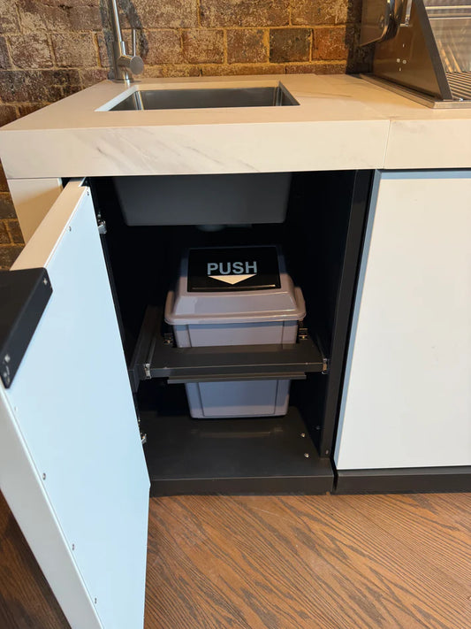 1 Door Sink Module Suits Rockpool White Drop In BBQ Kitchen Package Inc Stone Finishes, Aluminium Powdercoated Cabinets, Tap, Waste, Hose, Castor Wheels