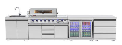 test rey 1 Hurricane 6-Burner Outdoor Kitchen: Stainless Steel, Fridge, Sink, Wok & Rear Infrared Burner