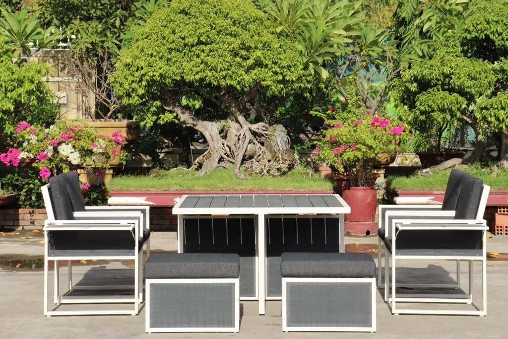 9 Piece Modern Hampton Style Dining Set White Aluminium Whether Resistant Furniture
