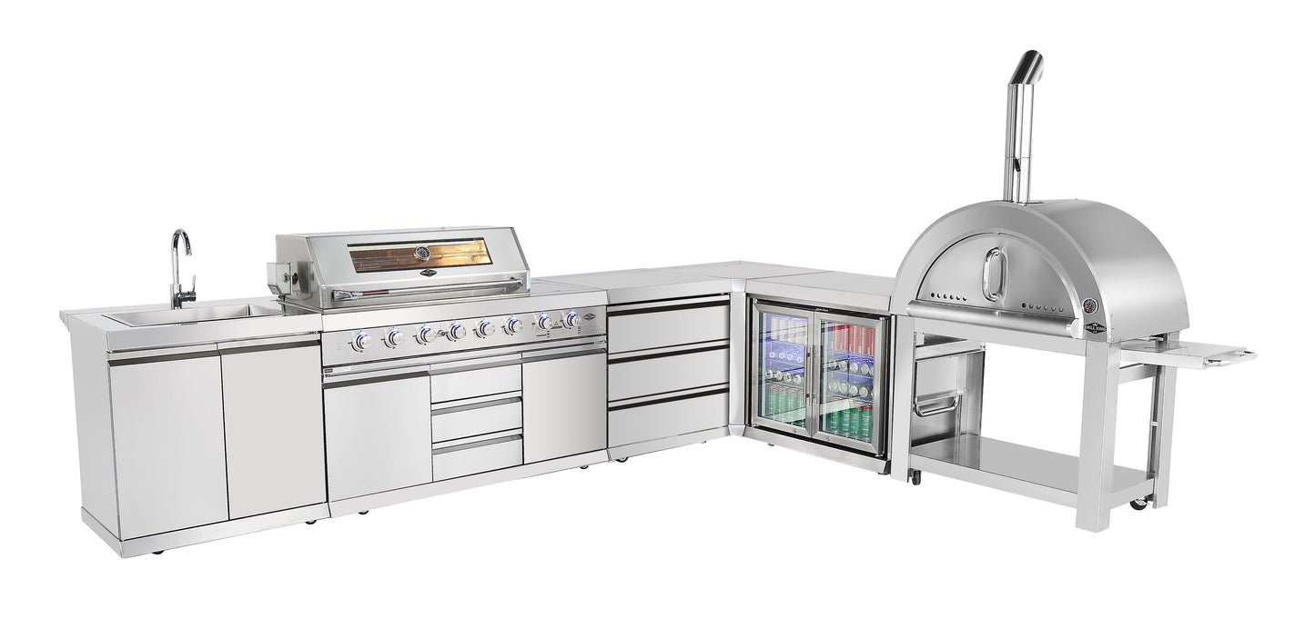 Hurricane 6-Burner Outdoor Kitchen 304 Stainless Steel BBQ Package Inc Triple Fridge, Sink, 3 Drawer Storage, Side Wok & Rear Infrared Burner