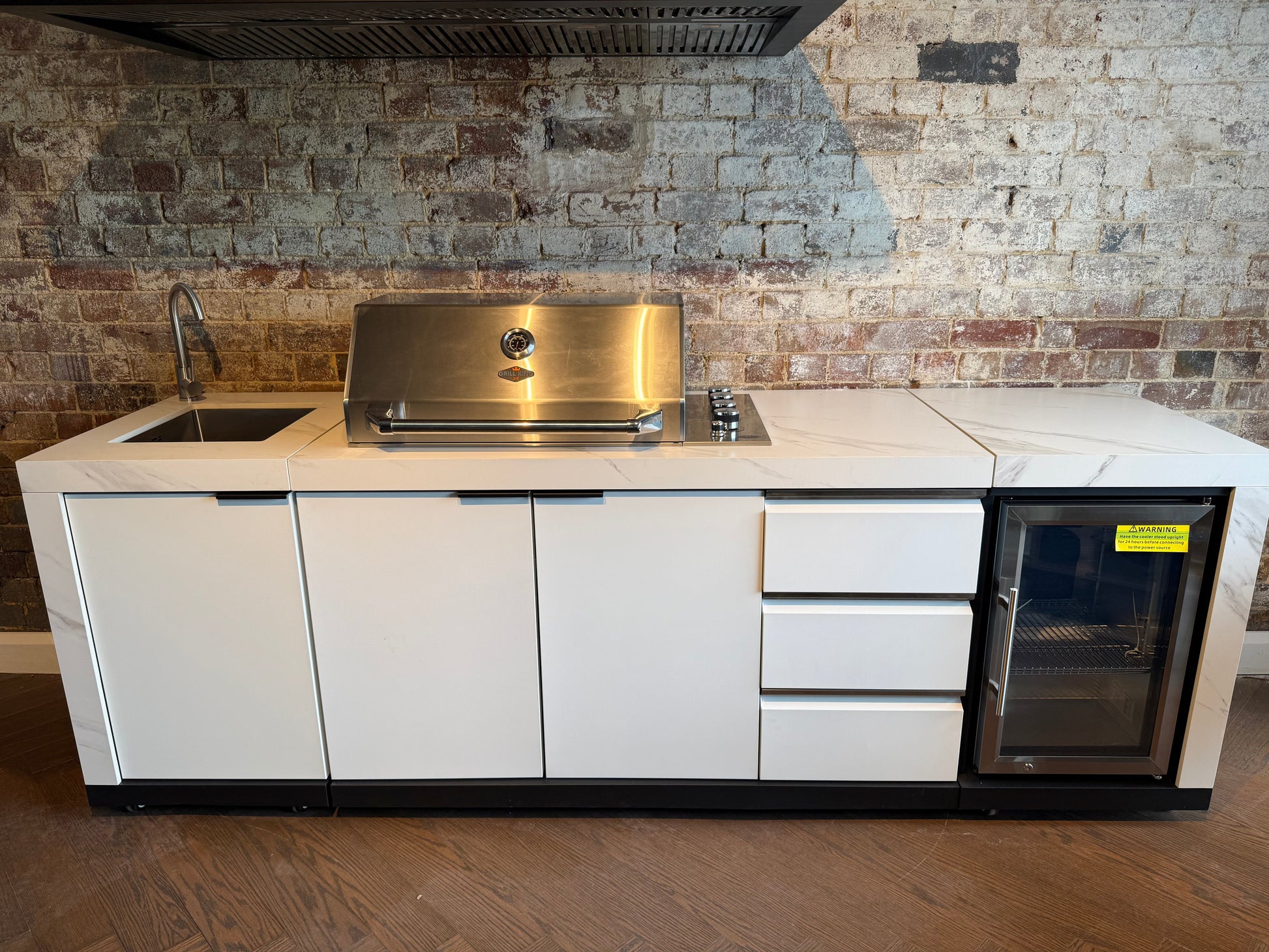 White Stone 4B Drop In BBQ Kitchen Package with Stone Benchtops, Hampton Waterfall Design