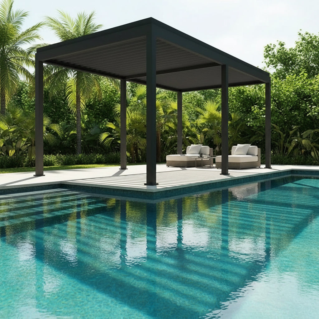 Wall Mounted 4M x 6M Semi Permanent Louvered Gazebo Monument Aluminium Heavy Duty Wind Resistant