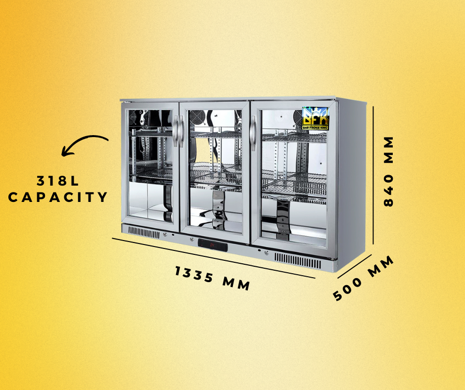 Free Metro Shipping Tropical Rated Triple Glazed 3-Door Commercial Glass Bar Fridge Beer Cooler Under Counter Wine Fridge 318L