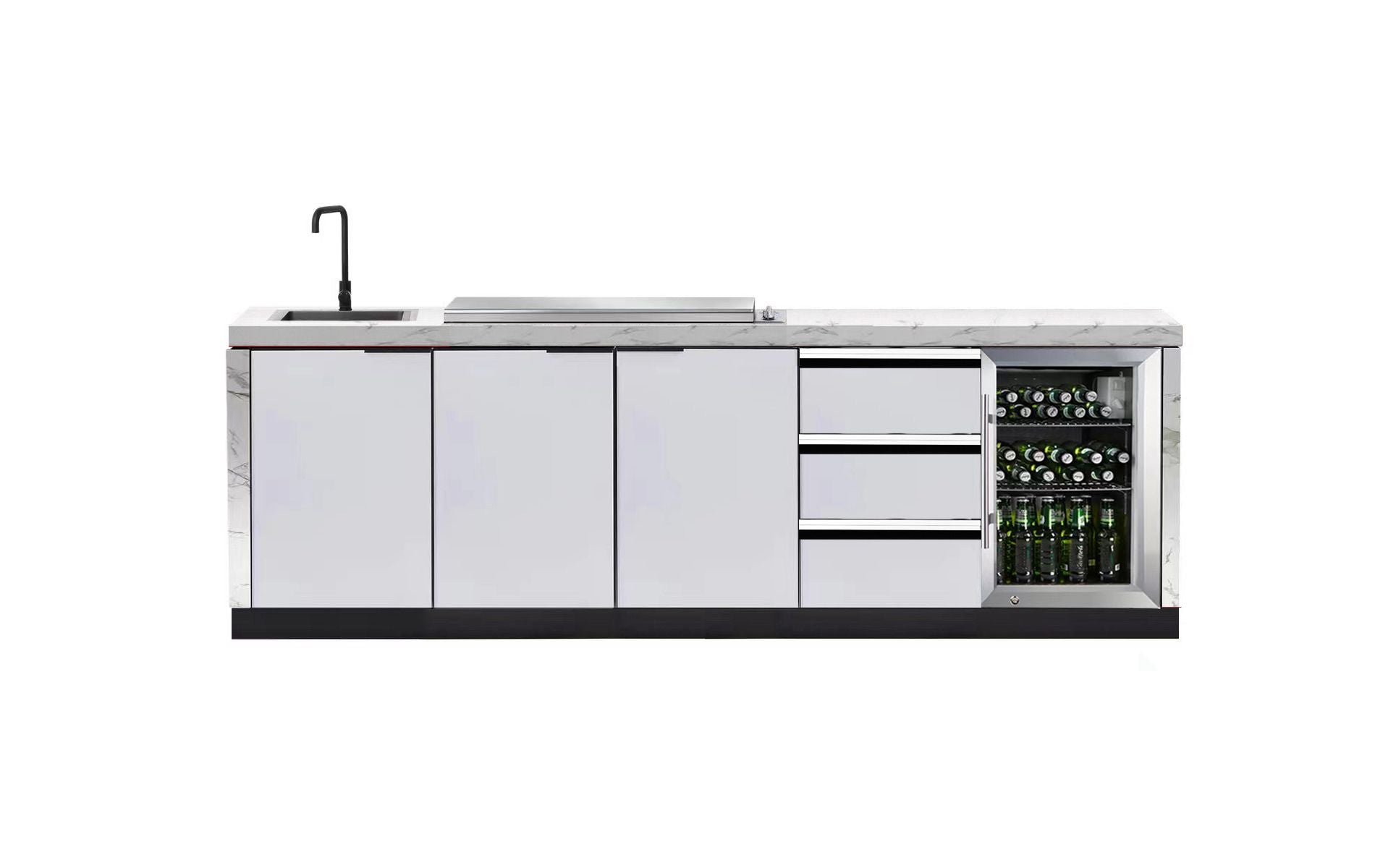 Rockpool 4B Drop In BBQ Kitchen Inc sintered stoneBenchtops, Aluminium Cabinets, Weather Resistant, Fridge & Sink